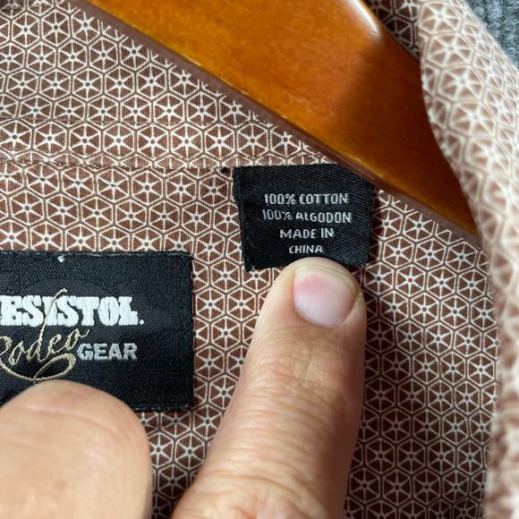 Resistol Rodeo Gear Pearl Snap Shirt Men's XXL Beige Geometric Allover Sawtooth - Picture 9 of 13